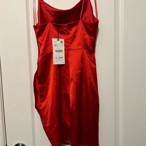 NWT Zara red Satin Holiday Dress - Picture 3 of 4